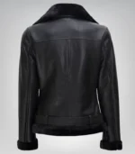 Women’s Black Shearling Leather Biker Jacket – Genuine Lambskin Winter Style - Image 3