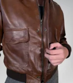 Men’s genuine leather bomber jacket – brown vintage aviation style