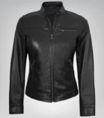 Women’s Black Lambskin Biker Leather Jacket – Tailored Moto Style - Image 2
