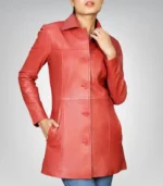 Premium genuine leather car coat for women – timeless 3/4 length design