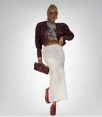 Burgundy leather bolero blazer for women – cropped fashionable jacket