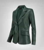 Stylish women’s green leather blazer – genuine lambskin for daily wear