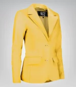 Stylish women’s yellow leather blazer – genuine lambskin for daily wear