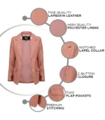 Classic pink leather blazer for women – soft lambskin, everyday style
