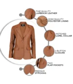 Classic cognac leather blazer for women – soft lambskin, everyday style