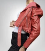 Women’s Red Cropped Leather Jacket – Chic & Modern Short Style - Image 3