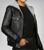 Women’s Hooded Black Lambskin Leather Jacket – Casual Everyday Style - Image 4