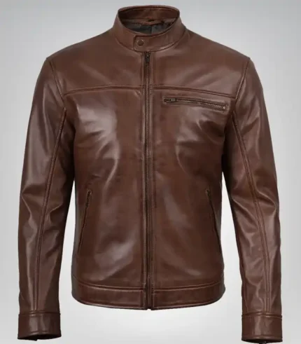 Classic men’s cognac biker jacket – premium motorcycle design outerwear