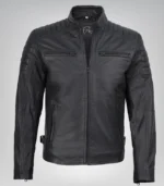 Men’s Matte Black Leather Moto Jacket Slim Fit Biker Style - Image 4