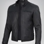 Men’s real leather biker jacket – matte black motorcycle style, 100% lambskin