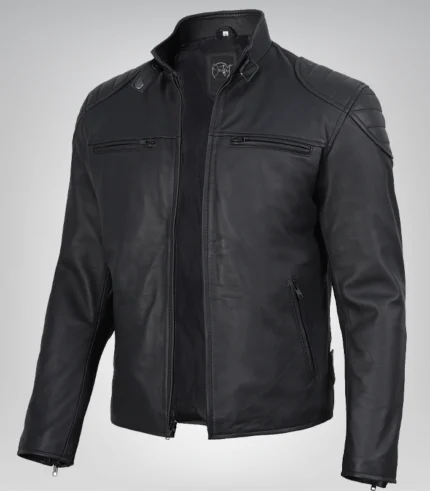 Men’s real leather biker jacket – matte black motorcycle style, 100% lambskin