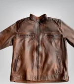 Men’s handmade real leather jacket – classic brown motorcycle design