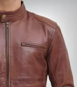 Tall men’s cognac brown biker jacket – real leather motorcycle design