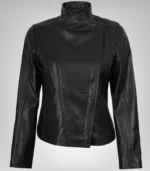 Black leather biker jacket for women – real leather, classic moto style