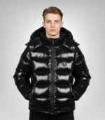 Black glossy puffer jacket – Trapstar Irongate streetwear style