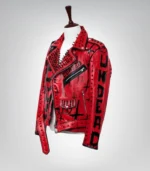 Men’s spiked leather biker jacket – red and black punk design