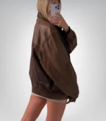 Men’s 70s brown leather bomber – vintage distressed oversized coat