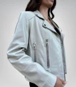 Premium Handmade Beige Leather Jacket for Women | Moto Fashion