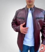Stylish men’s leather jacket – burgundy genuine leather fashion