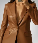 Handmade women’s leather blazer – brown genuine leather outerwear
