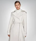 Stylish off-white leather trench coat – women’s elegant outerwear