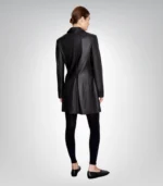 Women’s Black Leather Trench Coat Long Elegant Leather Coat