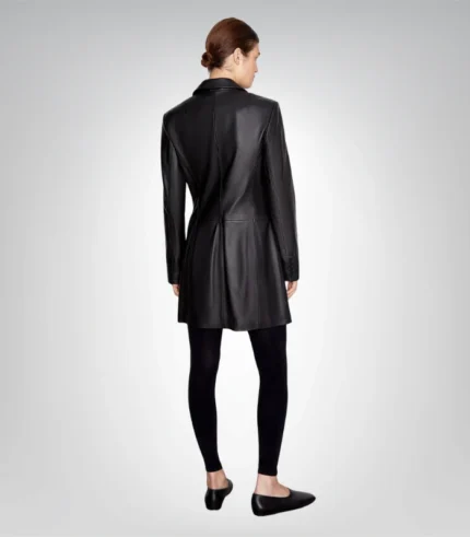 Women’s Black Leather Trench Coat Long Elegant Leather Coat