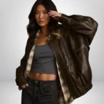 1990s oversized distressed brown leather jacket – vintage boxy fit