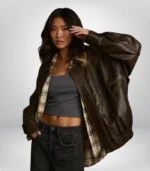 1990s oversized distressed brown leather jacket – vintage boxy fit