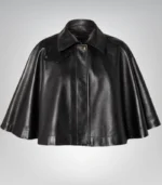 Women’s luxury leather cape – handmade black button closure outerwear