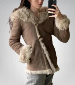 Premium sheepskin suede hooded coat – women’s handmade vintage Afghan design