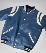 Premium men’s navy blue varsity bomber – leather all-season jacket