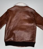 Men’s full-grain leather aviator bomber – brown faux shearling collar warm jacket