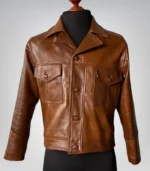 Classic men’s brown leather café racer jacket – 90s retro sheepskin biker outerwear