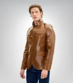 Brown genuine leather shirt jacket for men – vintage motorcycle design