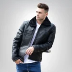 Men’s black B3 shearling aviator jacket – real sheepskin leather bomber coat