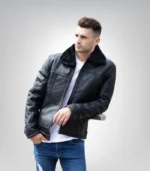 Men’s black B3 shearling aviator jacket – real sheepskin leather bomber coat