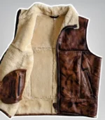 Men’s real leather gilet – classic brown shearling winter vest