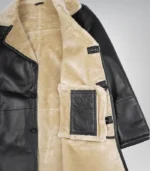 Men’s Black 3/4 Length Genuine Leather Coat with Faux Shearling Lining - Image 5