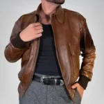 Men’s classic brown leather bomber jacket – vintage aviator style outerwear