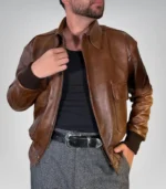 Men’s classic brown leather bomber jacket – vintage aviator style outerwear