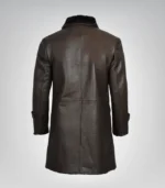 Men’s Mid-Length Dark Brown Leather Coat – Warm Faux Shearling Winter Wear