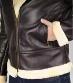Women’s dark brown leather bomber jacket – B3 shearling style with soft lambskin