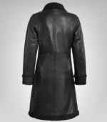 Women’s genuine leather coat – 3/4 length black design with faux shearling warmth