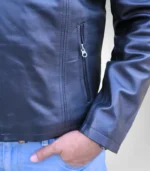 Men’s black leather biker jacket – removable hood, classic motorcycle outerwear
