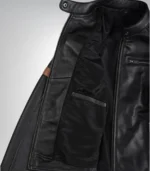 Women’s black genuine leather motorcycle jacket – amber stripe classic moto style