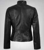 Women’s black leather moto jacket – asymmetrical zip closure, timeless biker look