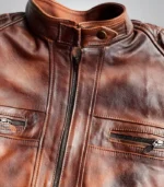 Genuine brown leather biker jacket for men – vintage 90s retro style