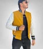 Men’s premium yellow varsity bomber – white sleeve college jacket