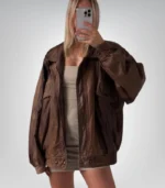 Retro brown leather jacket – 1970s vintage bomber outerwear
